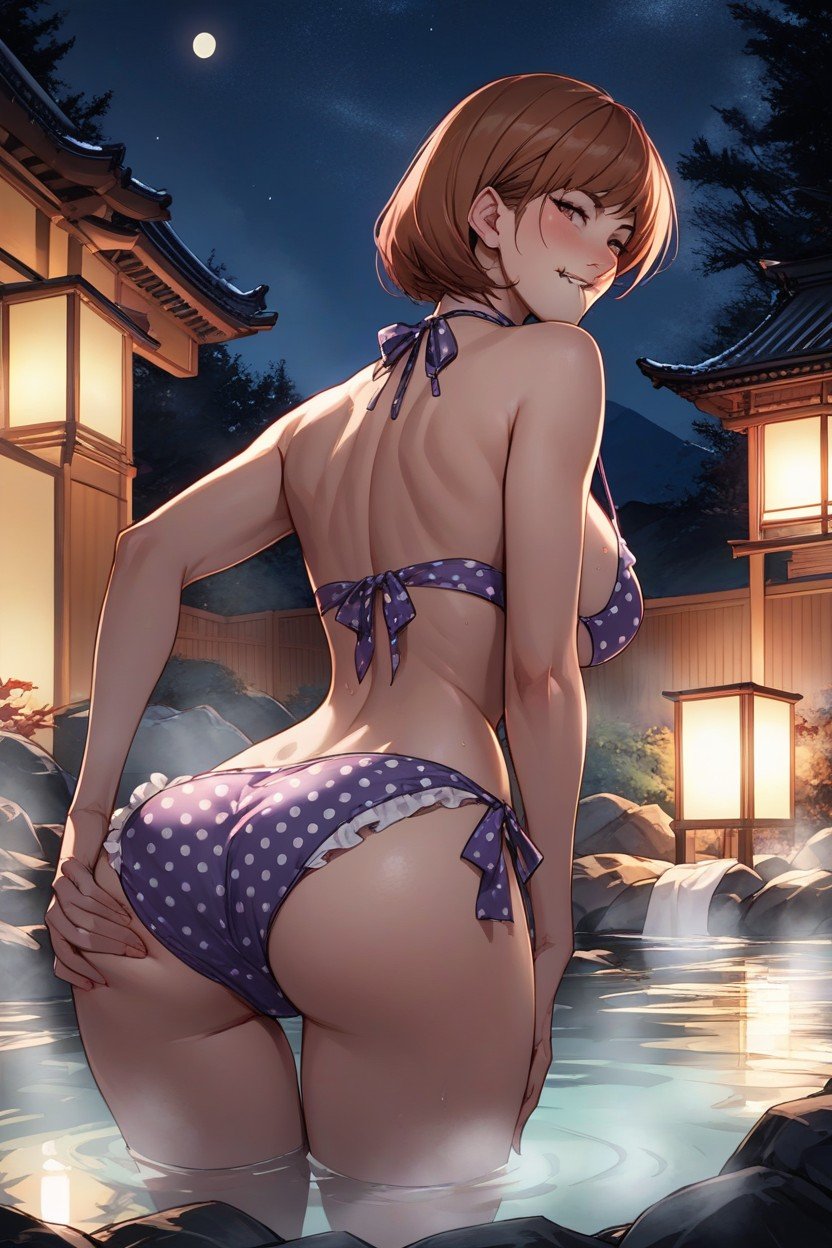 Polka Dot Bikini, Narrow Waist, Chie SatonakaPorno AI