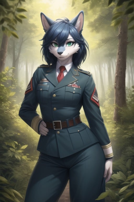 Green Eyes, Military, Standing Furry AI Porn