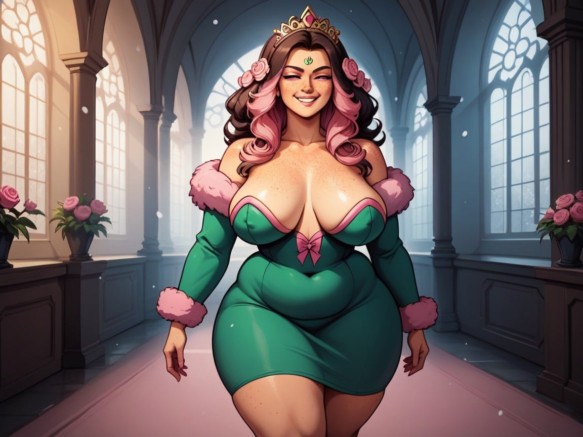 Wide Stomach, Green Leaf Scarf, Tiara AI Porn