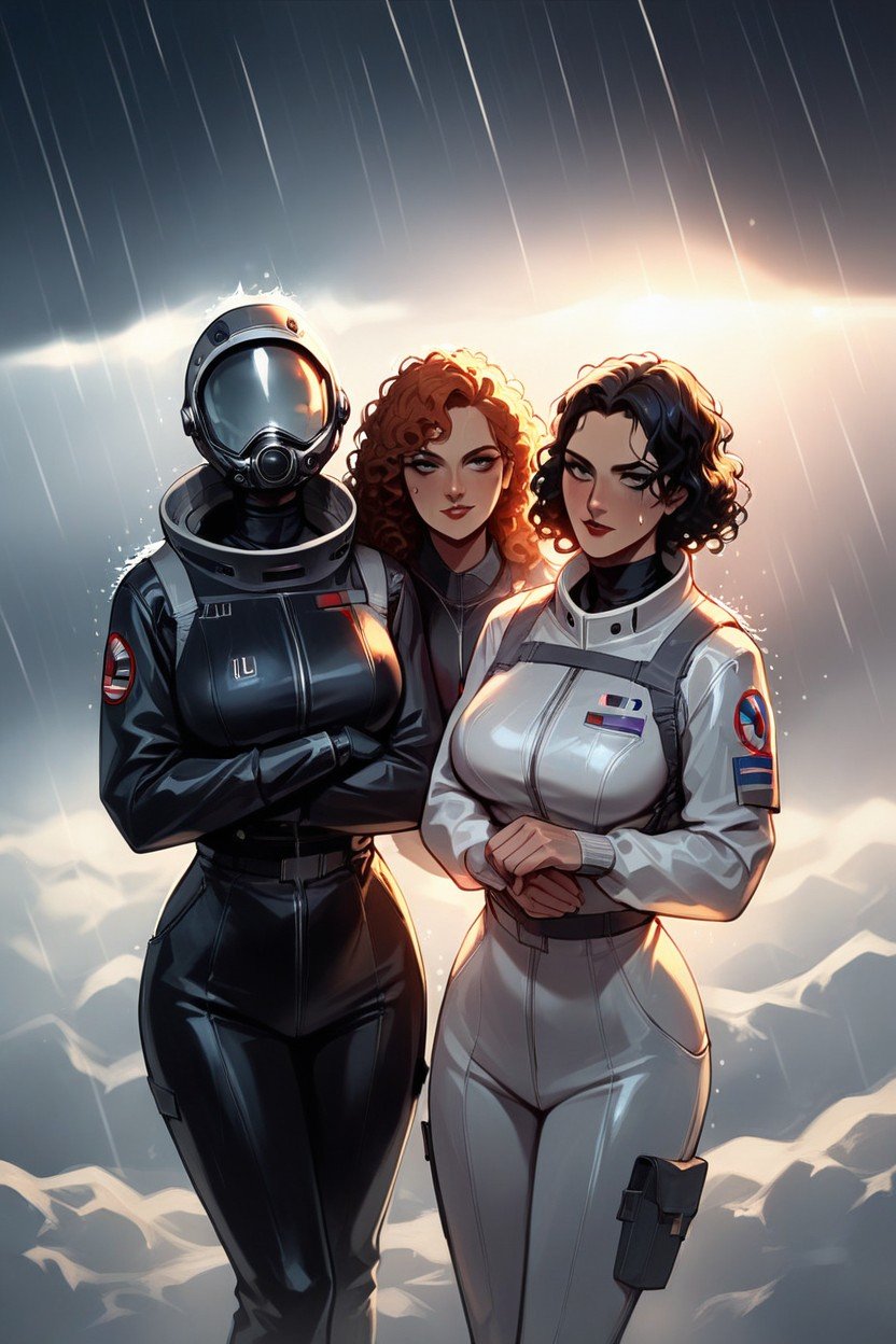 2 People, Raining, Space Suit AI Porn