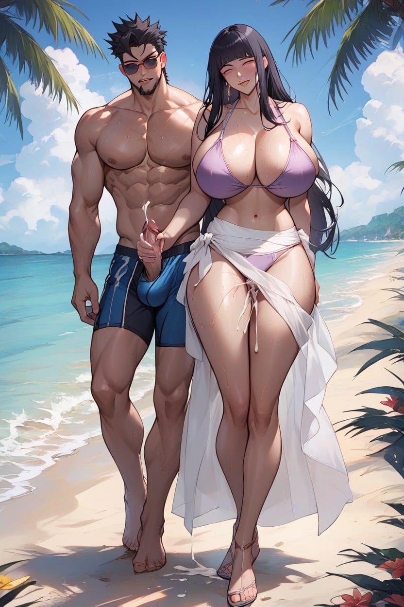 Narrow Waist, Anime Style Hyuuga Hinata From Naruto, Tight Hug Hentai AI Porn
