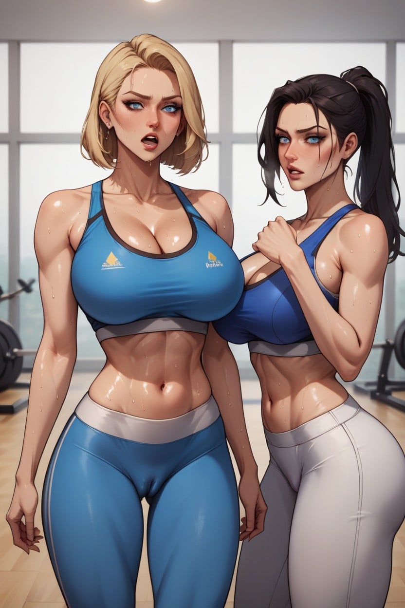 Huge Cleavage, Woman Staring At Bulge, Camel Toe AI Porn