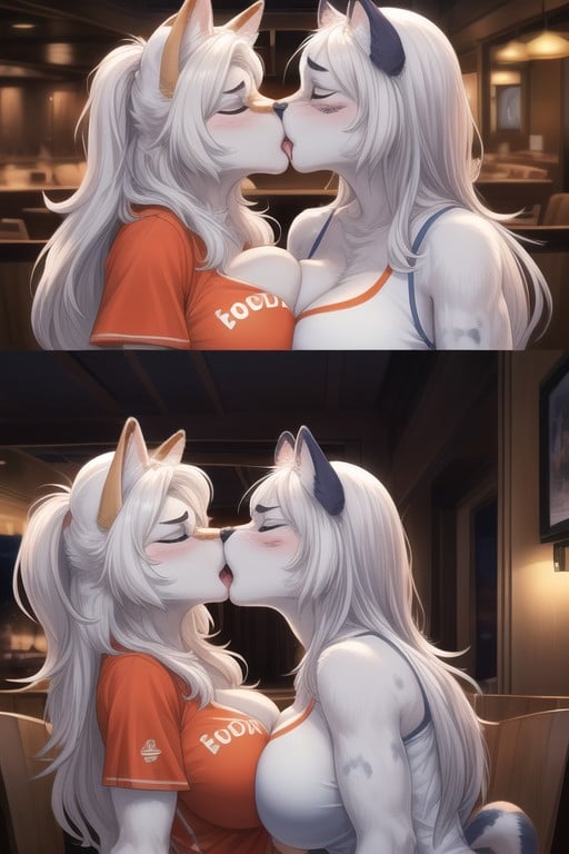 Besar (1 Niño, 1 Niña), Sorprendida, White HairPorno AI Furry