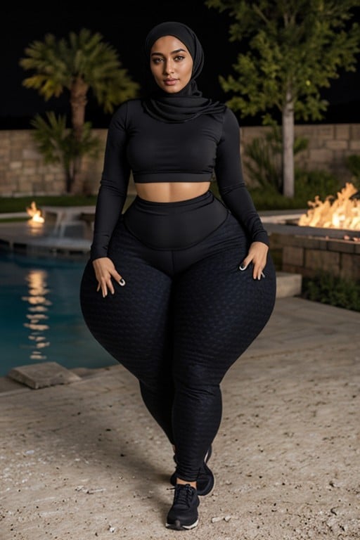 Black Hijab, Árabe, Cellulite Ass With A Legging Pornografia peluda com IA