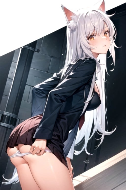 Black Hanekawa (bakemonogatari), Visão Traseira, Uniforme Escolar Hentai IA pornografia