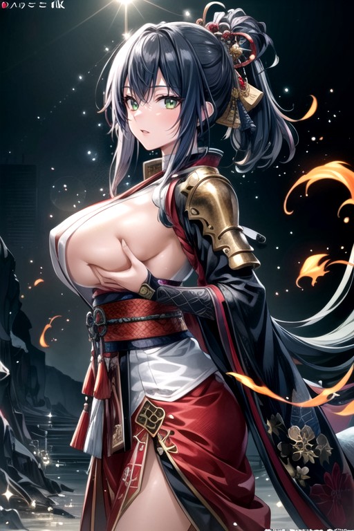 Samurai, Sideboob, Green Eyes Shemale AI Porn