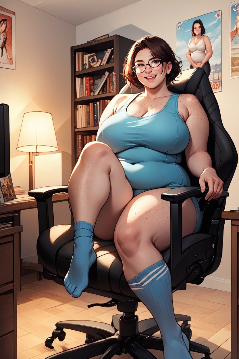 Black And Blue Socks, Morena, Bookshelf Hentai IA pornografia