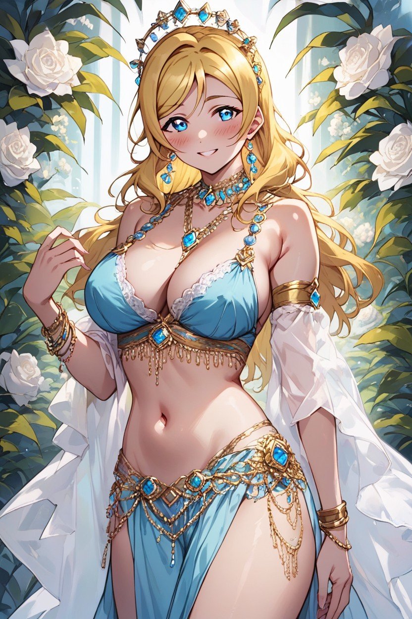 Beaded Headpiece That Features Gold Accents And Delicate Chains Framing Her Face, She Has Large, And White Fabrics With Golden Embroidery And Floral PatternsPorno IA Hentai