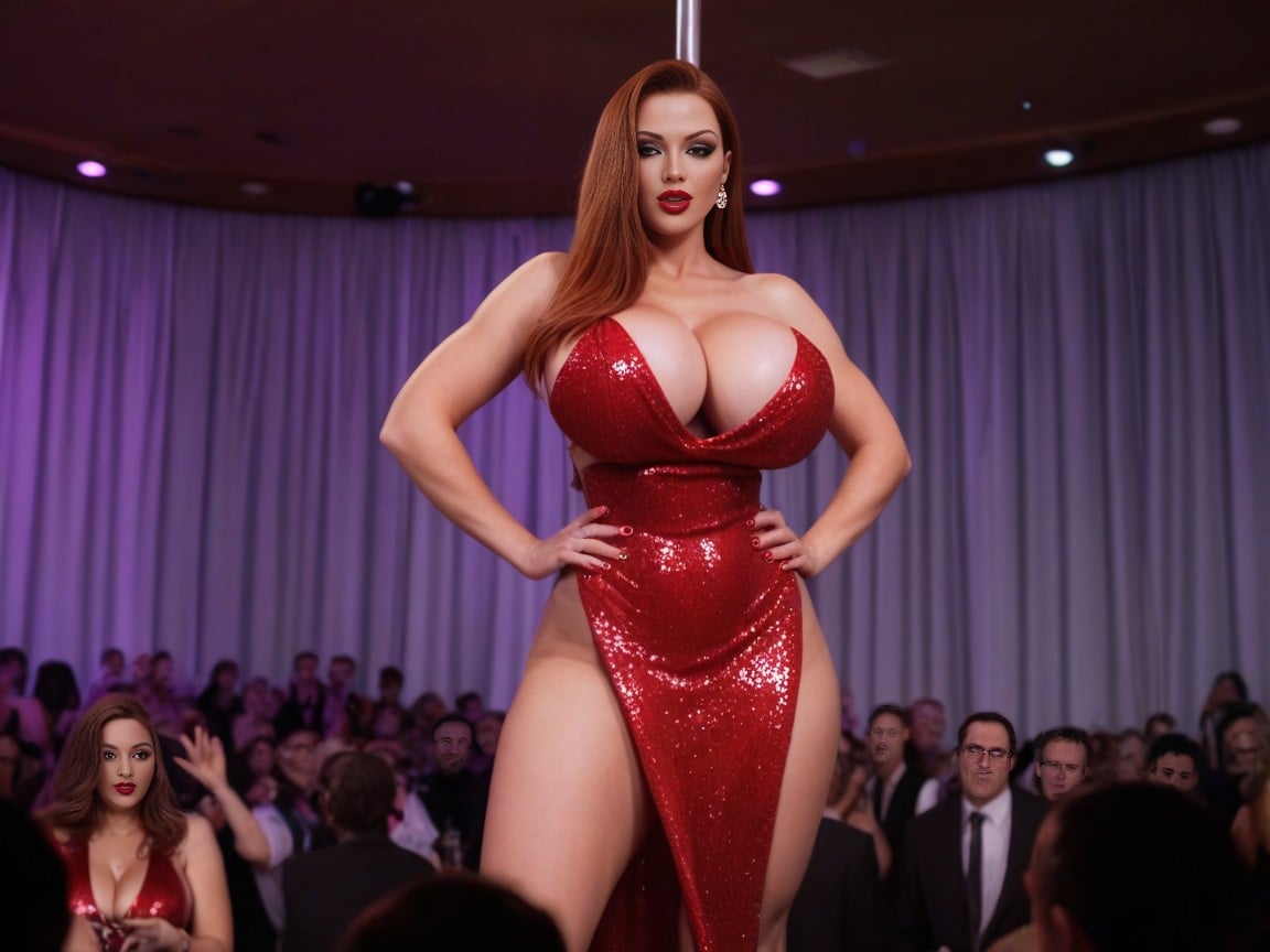 Sequin Dress, Red Dress, On Stage Shemale AI Porn