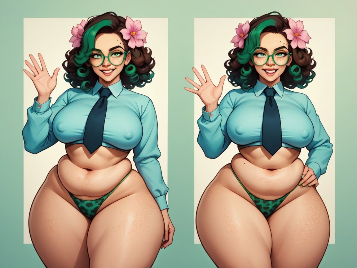 Yellow Light Tan Skin, Wide Ribs, School Lab Background AI Porn