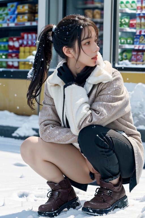 무릎꿇기, With Black Hair, 사이드뷰AI 포르노