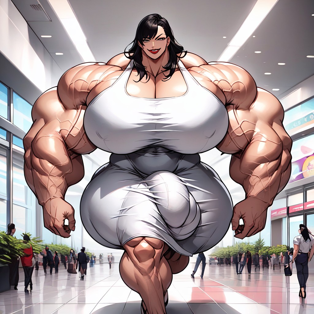 Hyper Gigantic Muscles, Black Hair, Hyper Gigantic Penis Shemale AI Porn