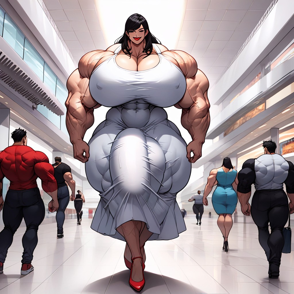 Red Lipstick, Hyper Gigantic Massive Testicles, Front View Shemale AI Porn