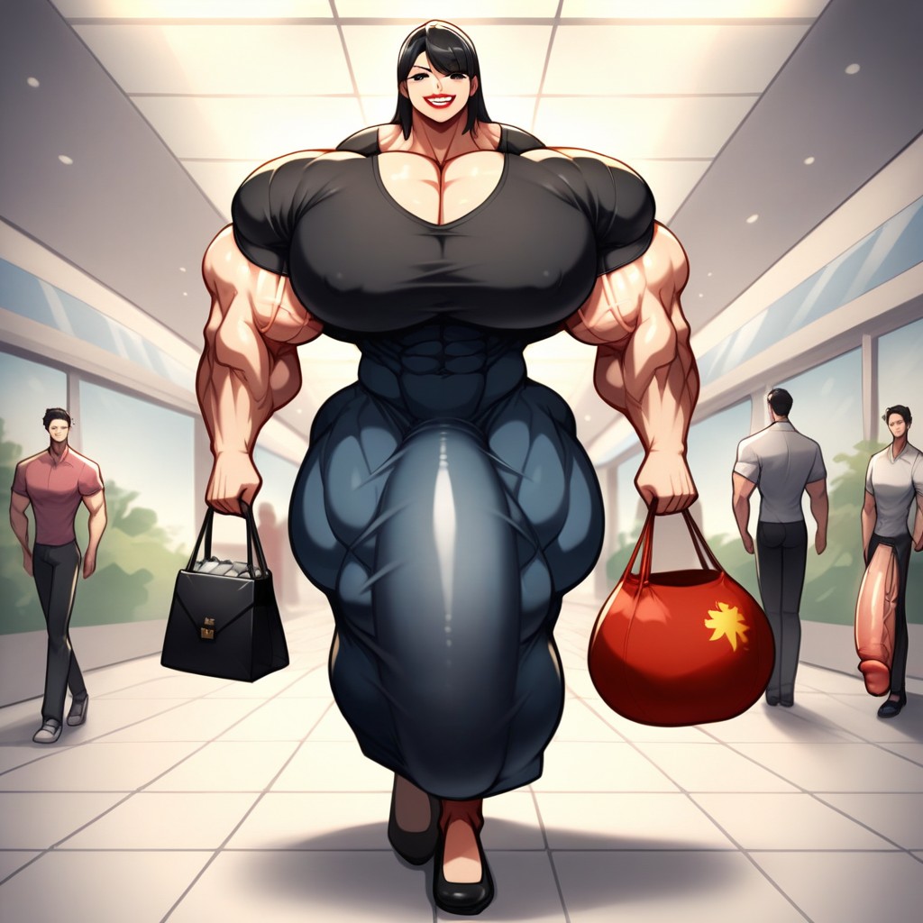 Hyper Gigantic Massive Penis, Holding A Bag, Walking Shemale AI Porn