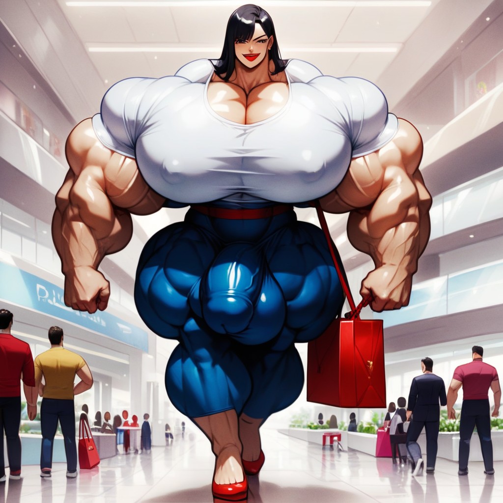 Front View, Red Lipstick, Hyper Gigantic Thick Penis Shemale AI Porn