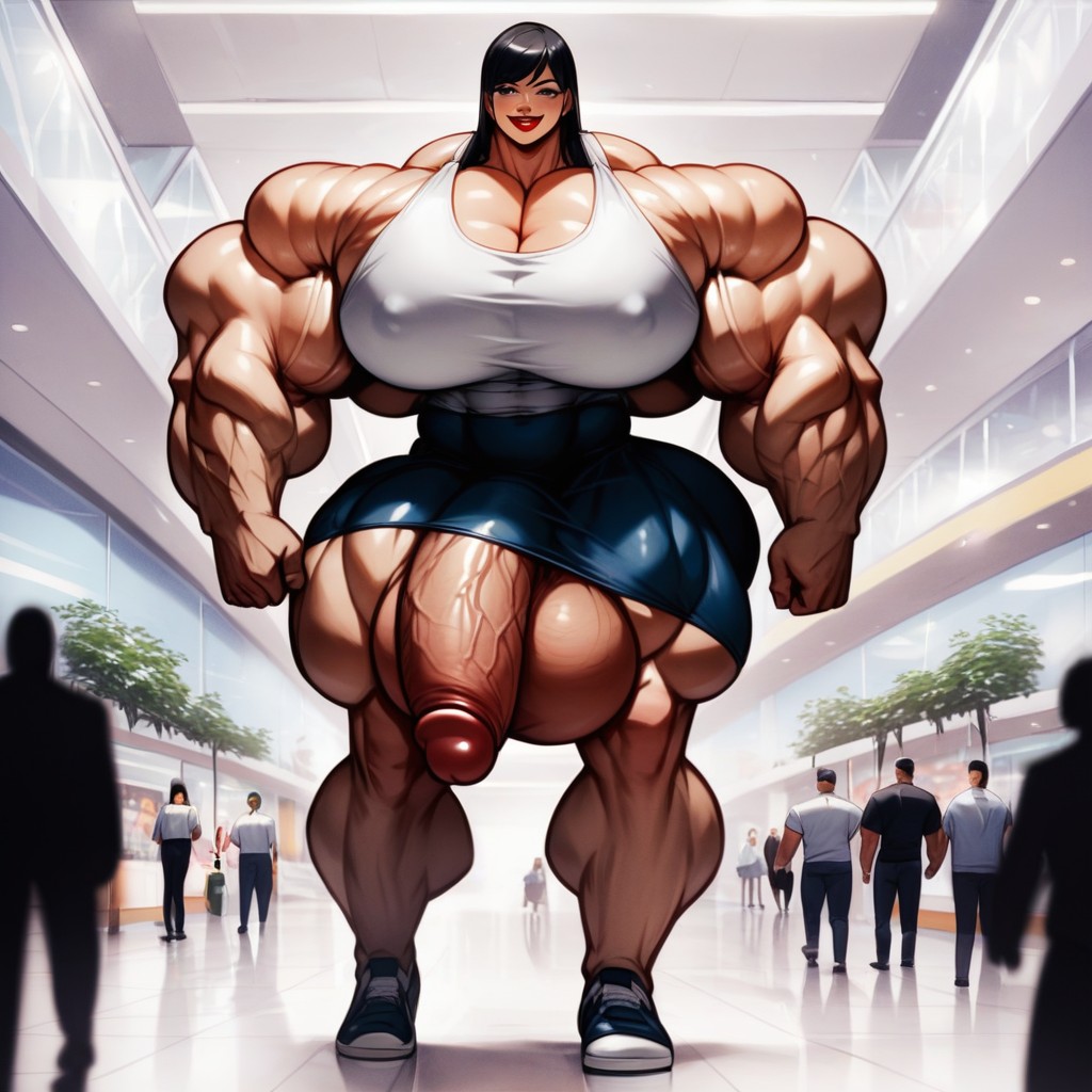 Hyper Gigantic Muscles, Smug Expression, Front View Shemale AI Porn