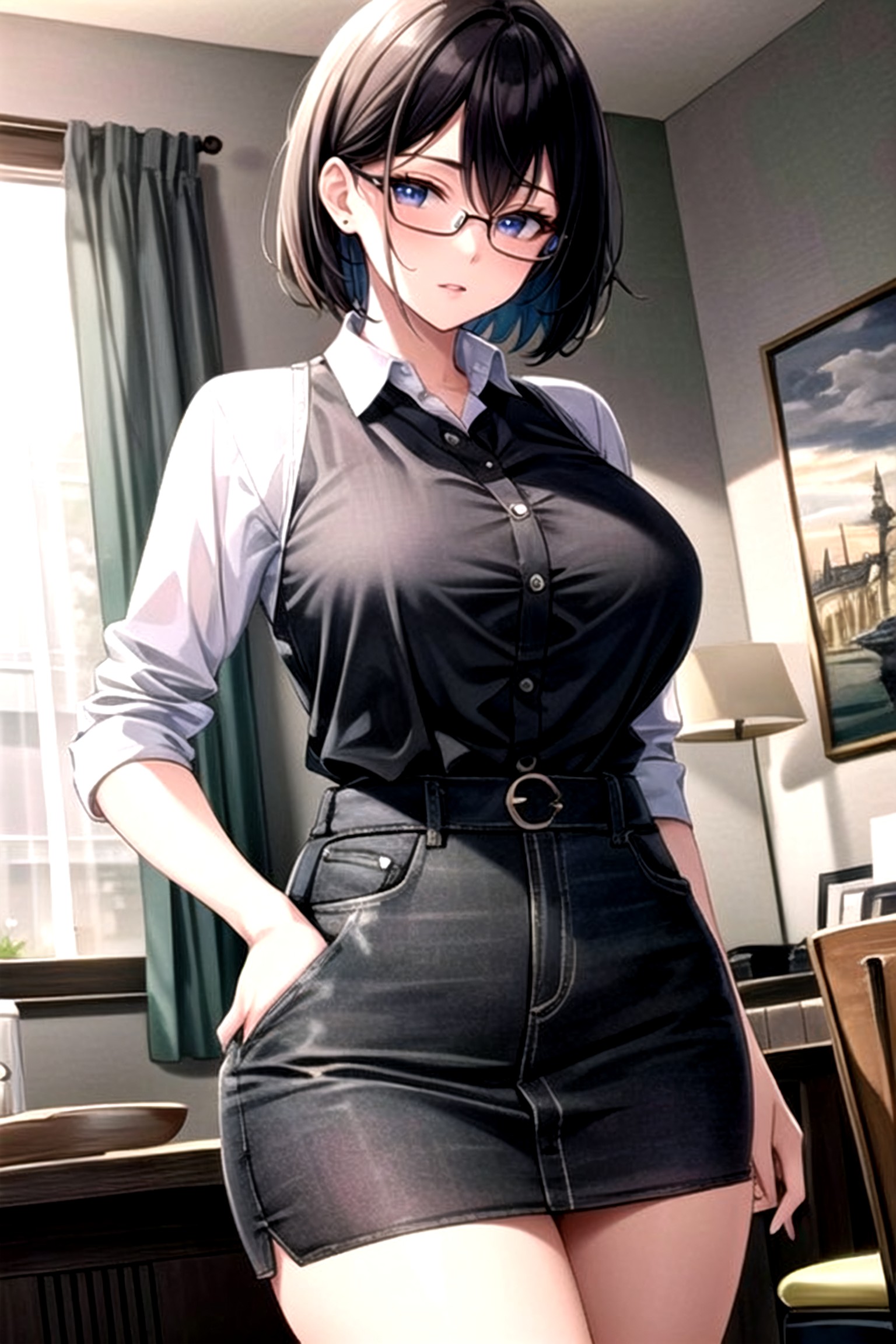 Gros Seins, Chemise De Bureau, Cheveux NoirsPorno IA Hentai