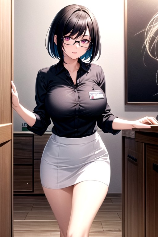 Glasses, Black Hair, Office Shirt Shemale AI Porn