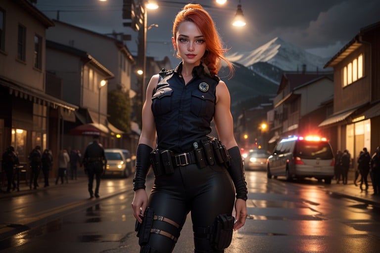 Night, Police Tactical Equipment, Full Body Hentai AI Porn