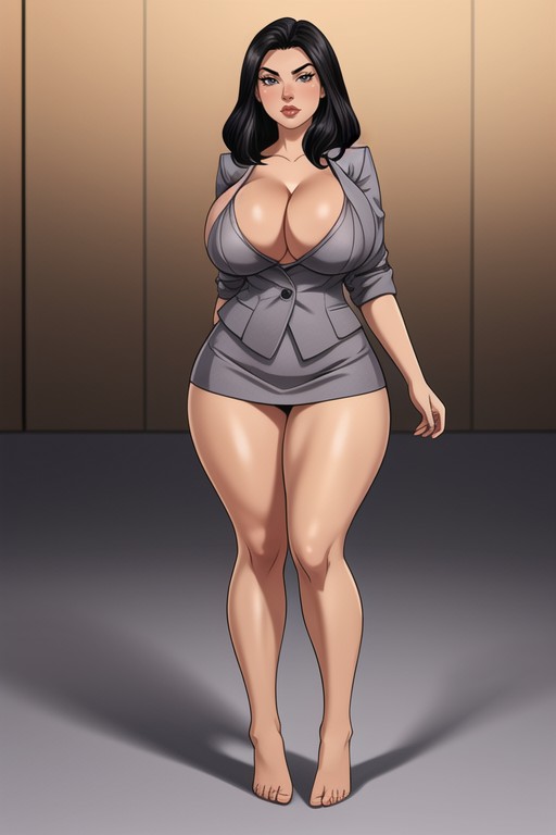Black Hair, Show Deep Cleavage, Open Stance Hentai AI Porn