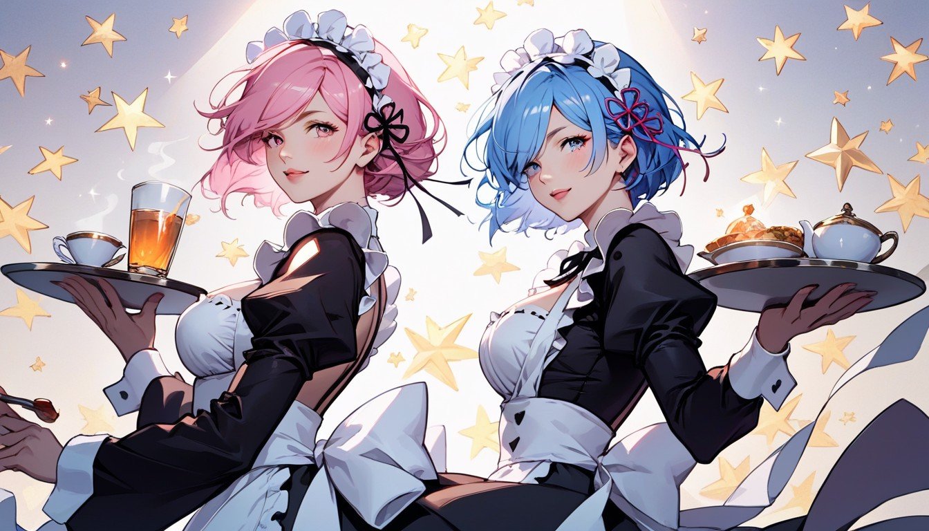 Ultra Precise Details, Rem With Pink Hair, Sparkling BackgroundAI黄漫