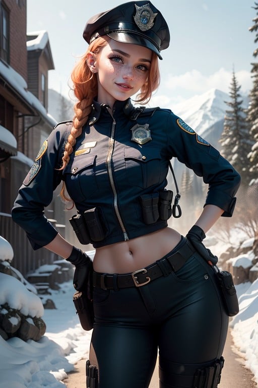 Lights Of Police Beacons, Orange Make-up Eyes, Black Tactical PantsPorno AI Hentai