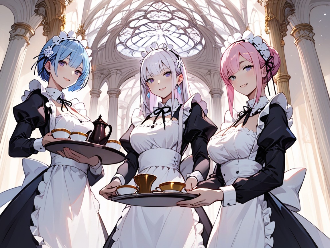 Ultra Precise Details, Maid Outfit, Holding A Tray With Tea Set헨타이 AI 포르노