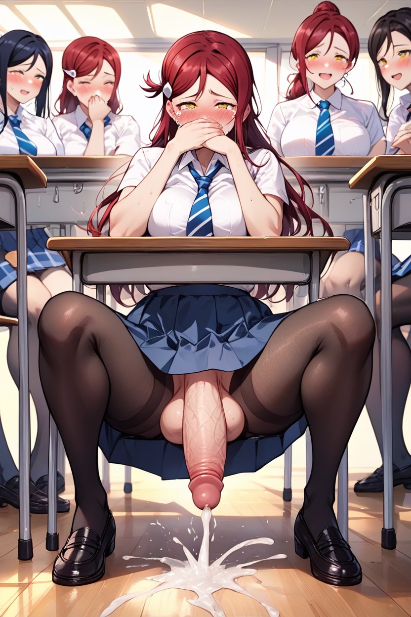 Long Hair, Classroom, 입을 손으로 가리기AI 포르노