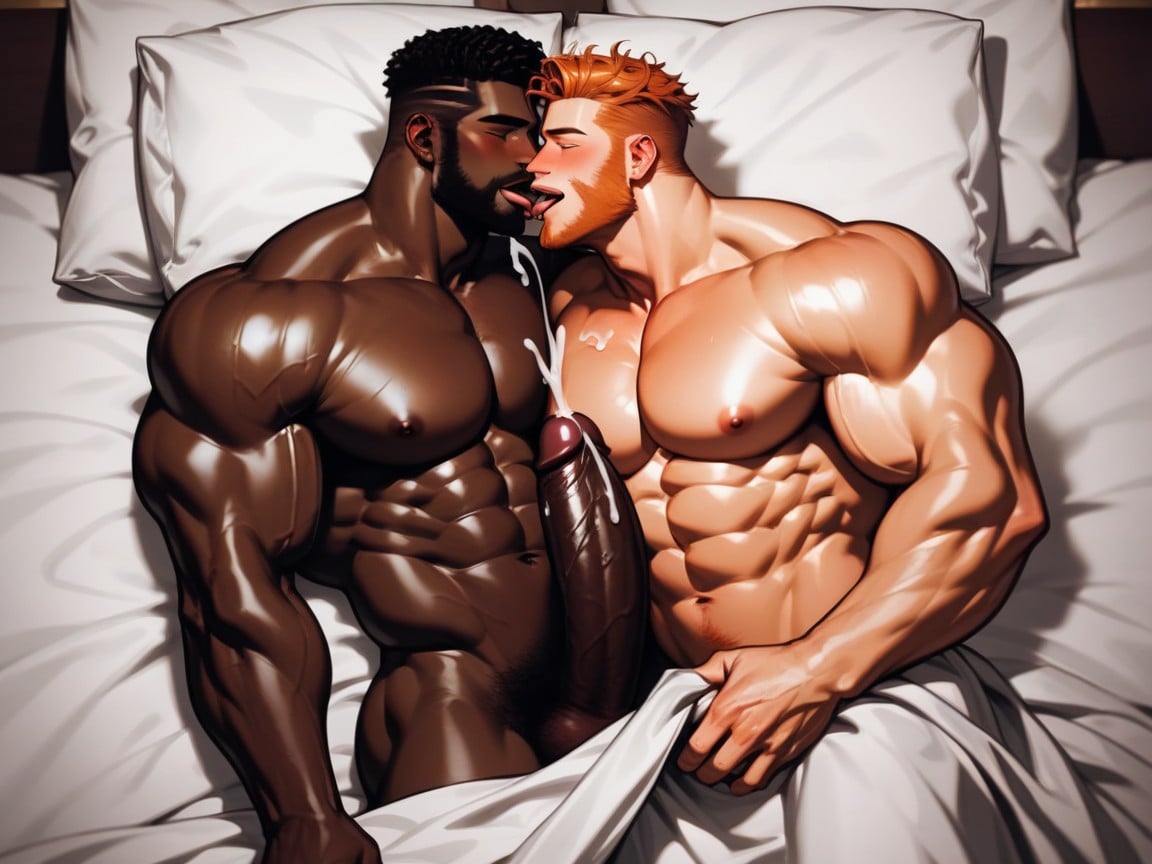 Bara, African, Bearded Bodybuilders Cuddle AI Gay Porn