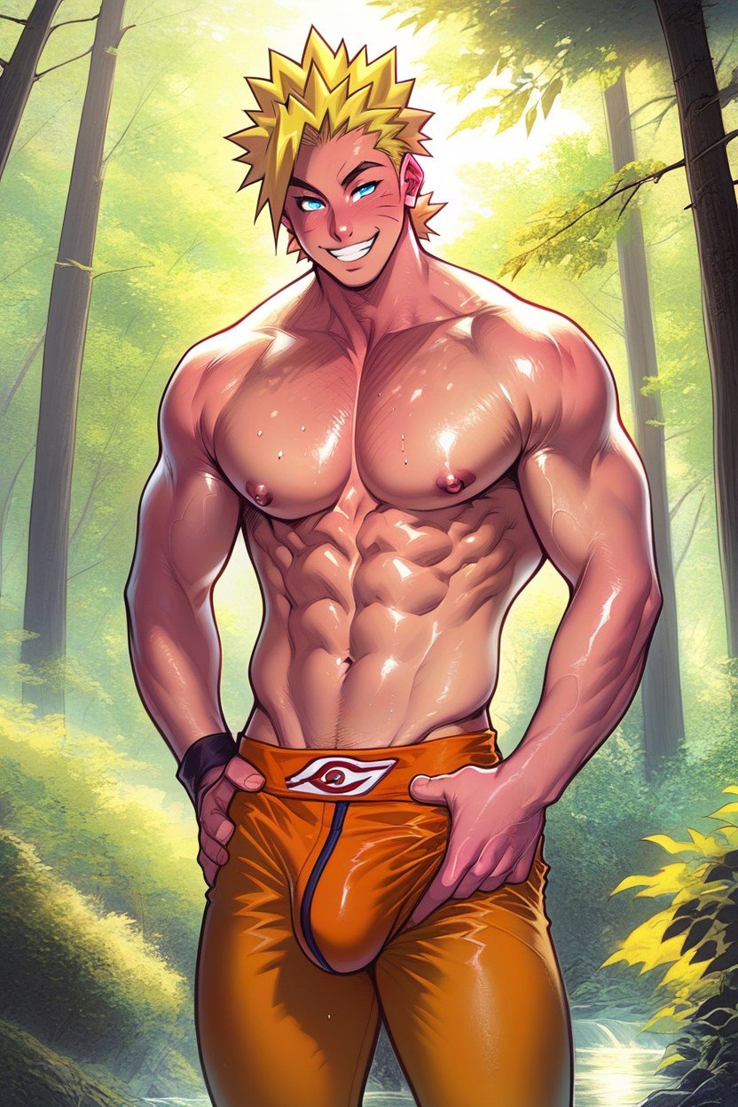 Laughing, Muscular, Huge Bulge In Orange Briefs Furry AI Porn