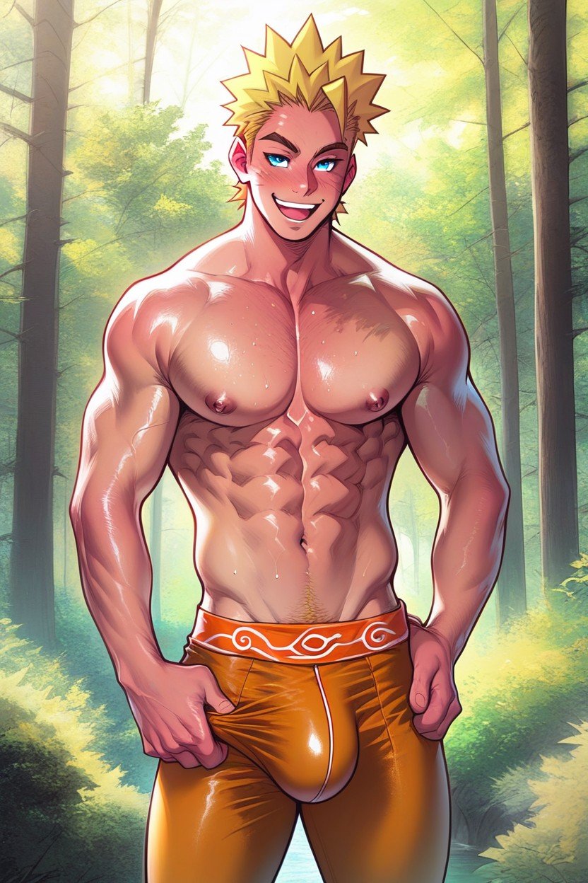 Naruto Uzumaki, 樹林, Huge Bulge In Orange BriefsAI黃片