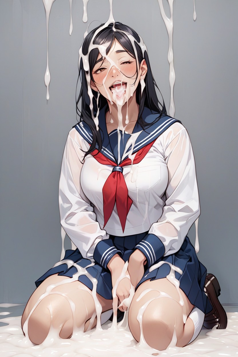 Vista Lateral, Japonés, Cum In Hair Porno IA