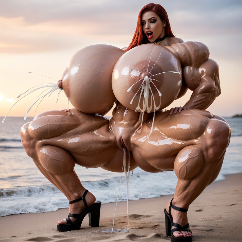 Sexy Sultry Feminine Face, Plump Full Hyper Tits, Orgásmica Porno IA