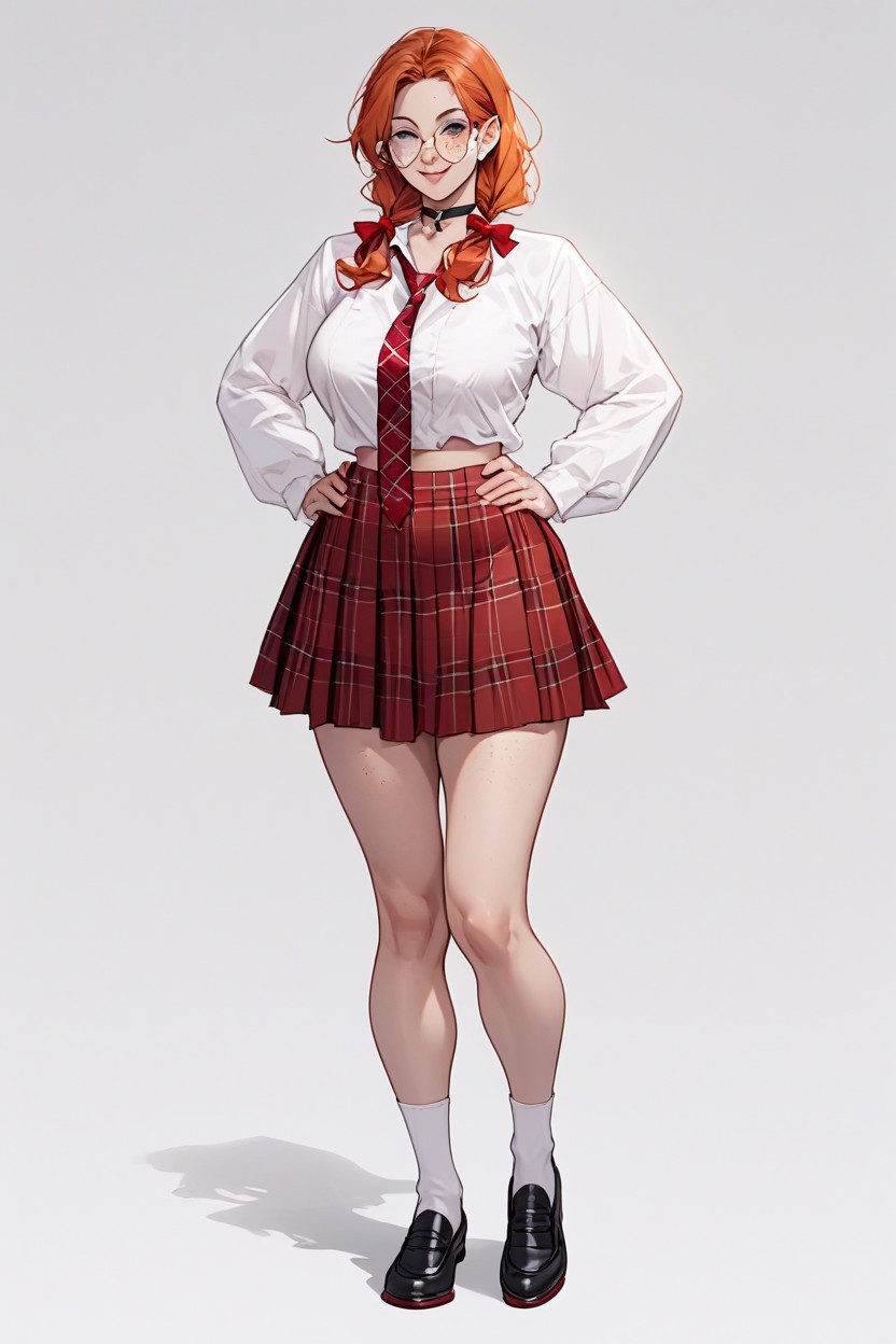 White Blouse With Sleeves, Ginger Hair, In A SchoolファーリーAIポルノ