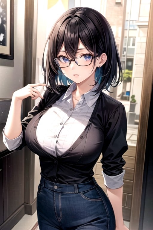 Large Breast, Glasses, Black Hair Hentai AI Porn