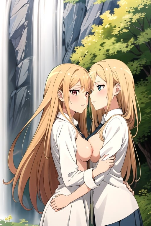 Desnuda, Mushoku Tensei, Chicas AbrazándosePorno AI