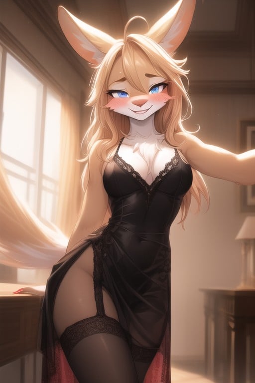 Drawing, Lace Stockings, Long Plunging Neckline Furry AI Porn