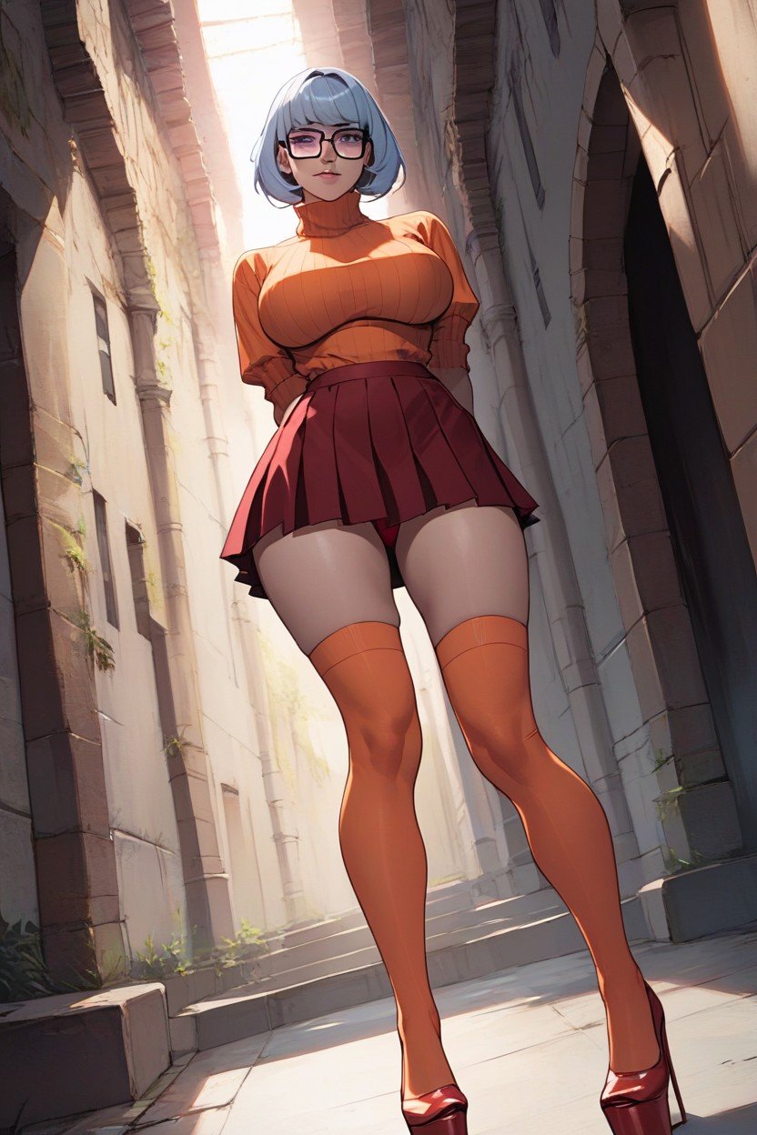 Velma, Red Platform Heels, High Detailed FaceAI黃片