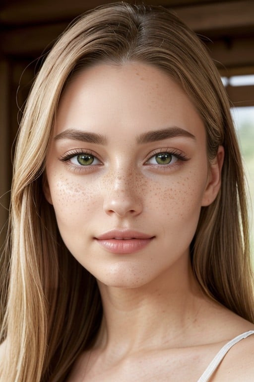 Giving Her A Soft And Friendly Appearance, And Light Brown Light Freckles Spread Across Her Cheeks And Nose, Vista FrontalPorno AI