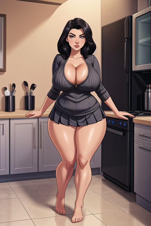 Barefoot, Kitchen, View Full Body Hentai AI Porn