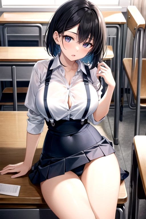 White Socks, White Office Shirt Out, School Swimsuit Underneath ShirtPorno AI