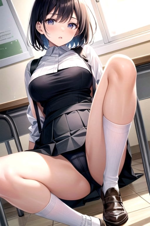 ボタンを外した状態, White Office Shirt, Black Hair Shemale AI Porn