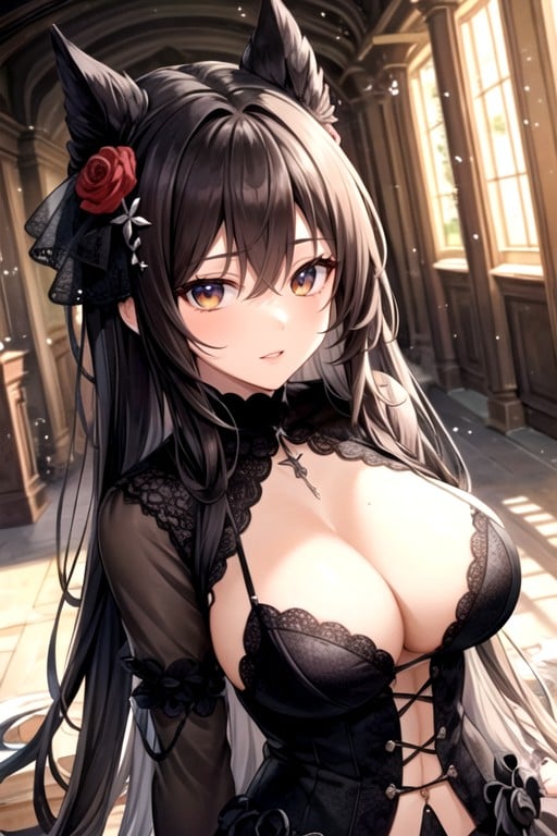 She Is Also Immortal, Loves And Adores And Is Good With, Female With Hazel Eyes And Long Flowing Dark Brown Hair And Perfect Female Body And Perfect Female Breasts And Has Otherworldly Beauty And Cuteness AI Porn