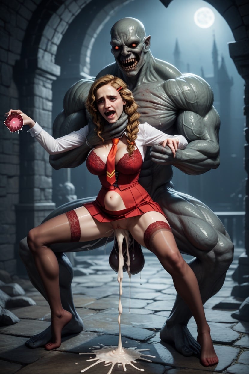 Kajiu Monster Towering Over Hermione, Monster With Hyper Pony Cock Fucking Hermione Violently, Night AI Porn