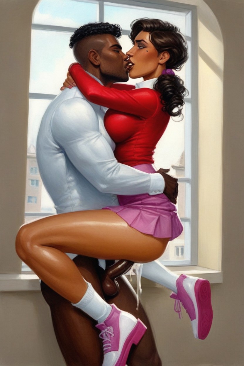 Top Down, Wet Kiss, A Magenta Skirt Shemale AI Porn
