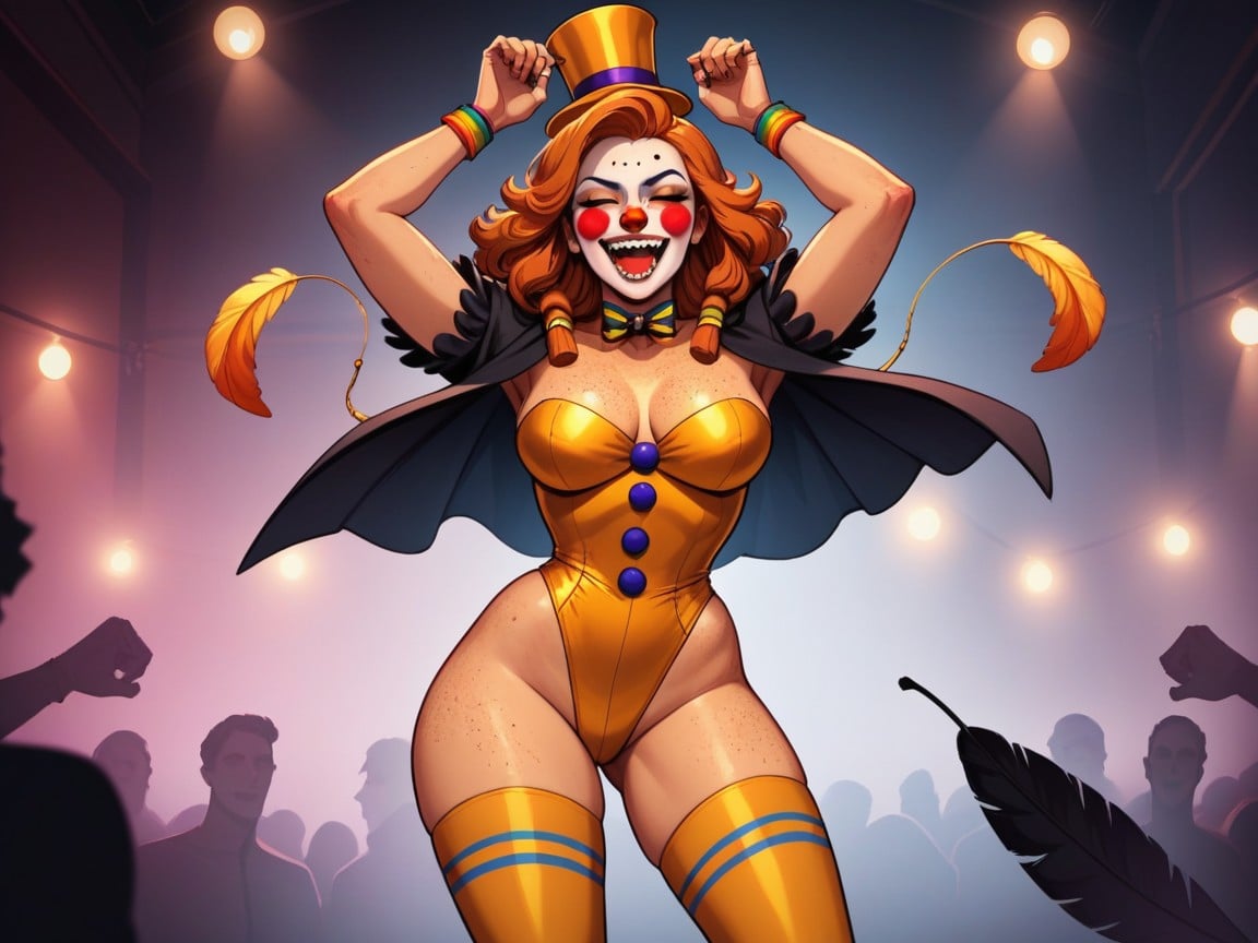 Ginger Long Dreadlocks, Insane Clown Half Face Paint, Golden Top Hat AI Porn