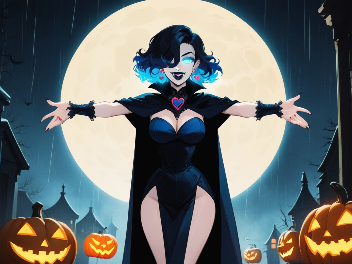 Halloween Decorations, Smiling Mouth Open, Neon Hentai AI Porn