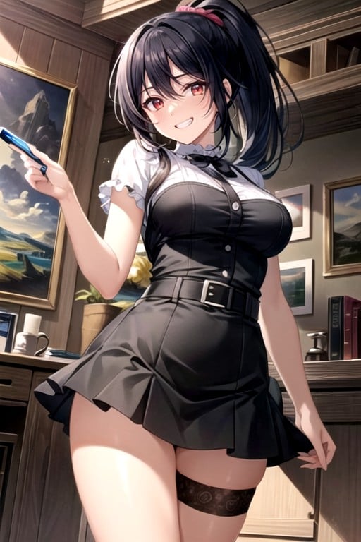 Black Hair, Red Eyes, Mini Skirt AI Porn