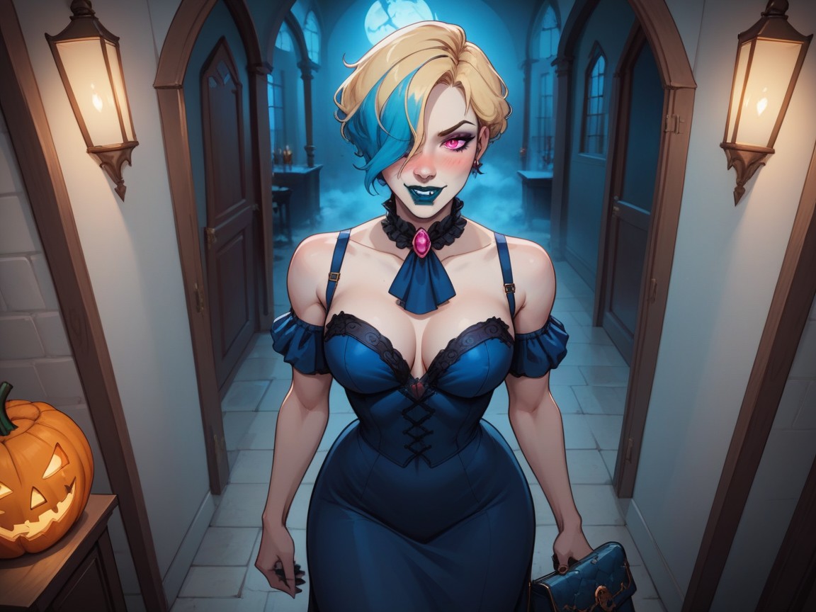 Trick Or Treating, Blue Neon Fog, Embarrassed AI Porn
