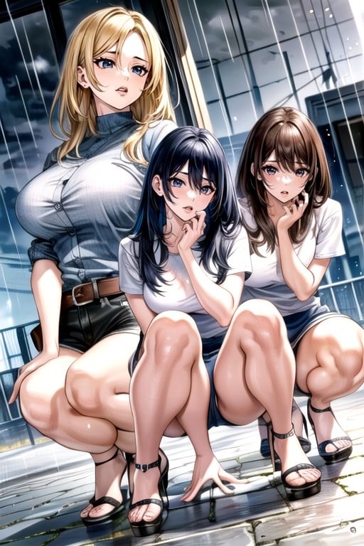 Manga In Color, Raining, Long Length Hentai AI Porn